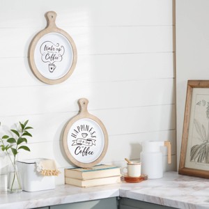 Olivia & May Farmhouse Metal Coffee Sign Wall Decor Set of 2 White : Iron Abstract Art, Vertical Display, Spot Clean Only - 1 of 4