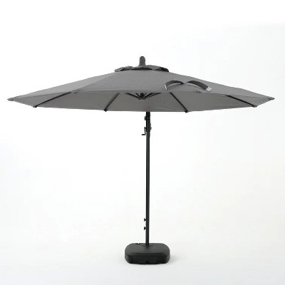 Syemin Patio Umbrella, Garden Table Umbrella with Button Tilt, Crank and Stable Umbrella Base for Patio, Garden, Yard, Gray, 116.5"*116.5"*111"