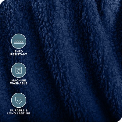 Dark Blue Faux Shearling Sherpa Throw Blanket