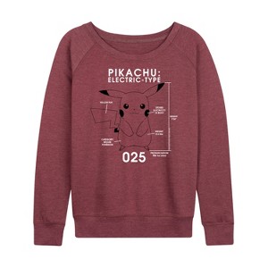 Women's - Pokémon - Pikachu Electric-Type Lightweight French Terry Wide Neck Long Sleeve Shirt - 1 of 4