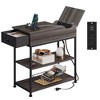 Side Table with 2 USB Ports and 2 Outlets, Flip Top End Table with Drawer and Storage Shelves, End Stand with Charging Station - 3 of 4