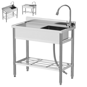 120cm Commercial Stainless Steel Sink - Single Bowl with Drainboard & Storage Shelf (51x94cm, Silver) for Restaurant/Bar/Garage - 1 of 4