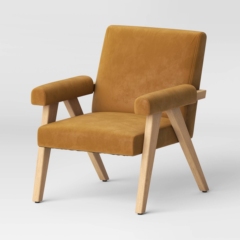 Photos - Sofa Textured Woven Upholstered Arm Accent Chair Light Brown Velvet - Threshold
