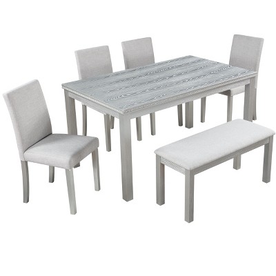 VYNXARIA Wooden Dining Rectangular Table with Bench,Kitchen Table with Bench for Small Space,6 Person Dining Table