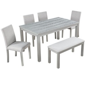 VYNXARIA Wooden Dining Rectangular Table with Bench,Kitchen Table with Bench for Small Space,6 Person Dining Table - 1 of 4