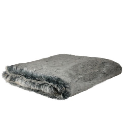 Northlight 50" x 60" Faux Fur Super Plush Throw Blanket - White/Gray - image 1 of 3