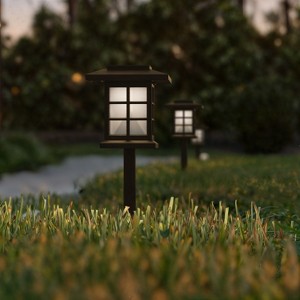 Flash Furniture Halsey 8 Pack Brown Lantern Style LED Solar Lights Weather Resistant Outdoor Solar Powered Lights for Pathway, Garden, & Yard - 1 of 4