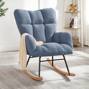 Rbied Metal Frame Rocking Chair Glider Chair Accent Chair for Living Room, Tufted Upholstered Teddy Fabric - 1 of 4