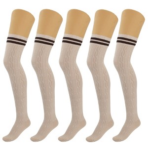 5 Pairs Over-the-Knee Thigh-High Cotton Socks for Women – Warm Boot Leg Warmers, Soft & Stretchy Knit Stockings - 1 of 3