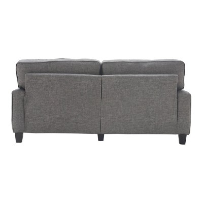 Gray Linen Fabric Sectional with Track Arms and Wood Legs