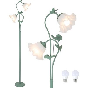 KWPZQEB Flower Floor Standing Tall Lamp, 5W Led Bulb with Lampshade, Foot Switch, Unique Floral Tall Lamp for Bedroom, Kids & Living Room, Green - 1 of 4