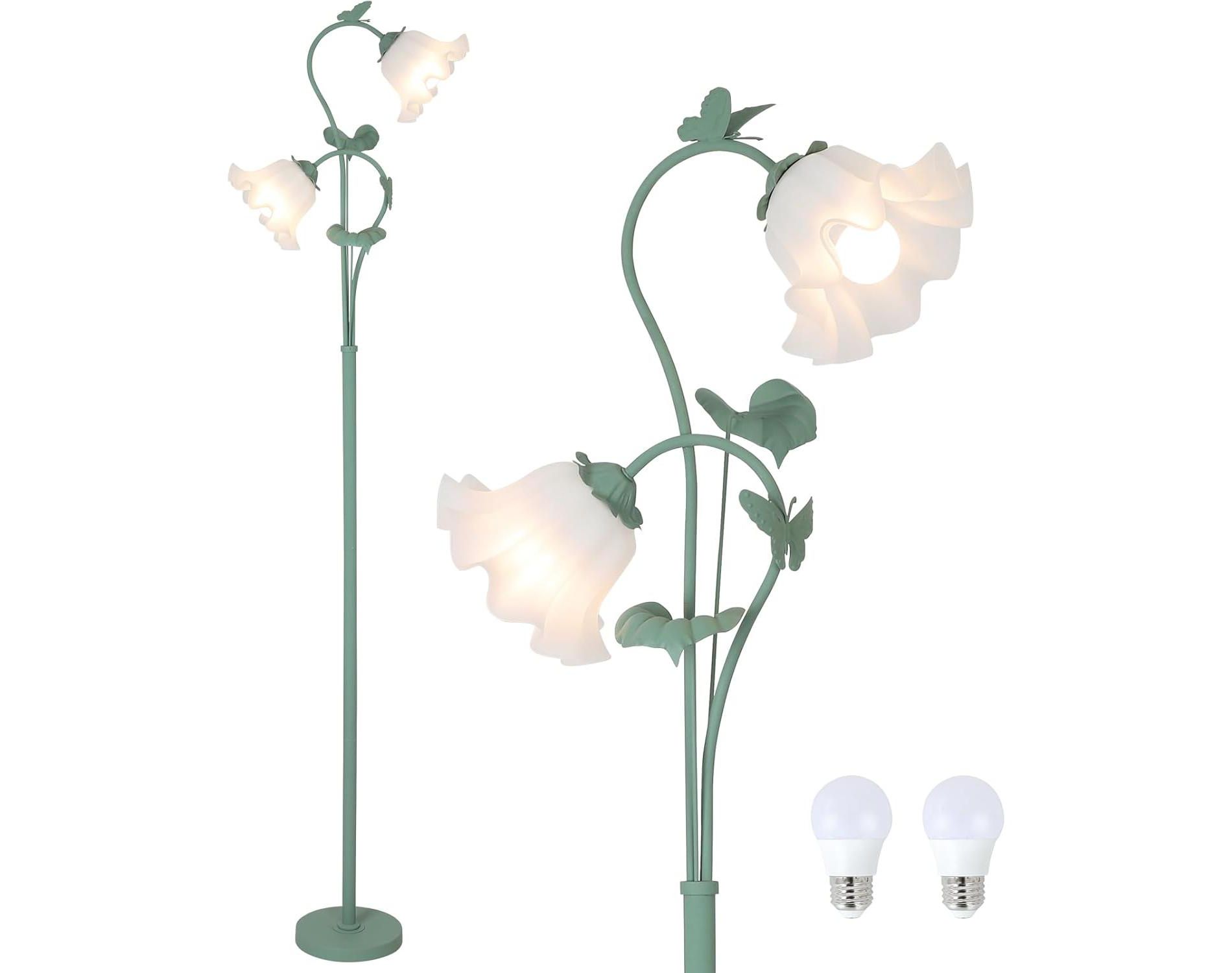 Gulches 63 in Green Vintage 2-Light Floral Floor Lamp for Living Room with Acrylic Flower Shade