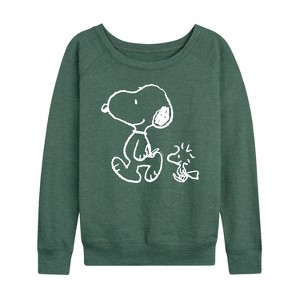 Women's - Peanuts - I'll Follow You Snoopy & Woodstock Lightweight French Terry Slouchy - 1 of 4
