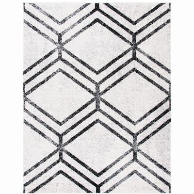 Ivory and Charcoal Geometric Synthetic Area Rug