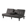 Royal Hampton Futon Sofa Bed, Drop-Down Tray and Cupholder, Gray Faux Leather - 2 of 4