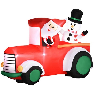 Outsunny 5ft Christmas Inflatables Outdoor Decorations Santa Claus Driving a Car with Snowman, Blow-Up LED Yard Christmas Decor for Party, Garden