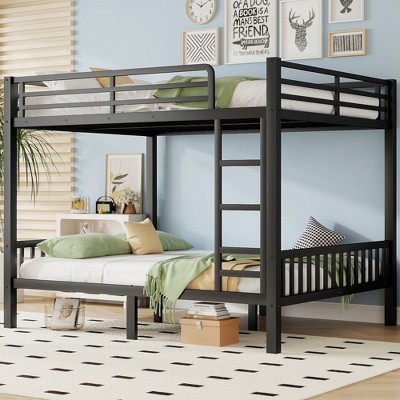 TIRAMISUBEST Metal Bunk Bed with Ladder and Slats Support for Kids Teens, Metal Bunk Bedframe with Guardrail