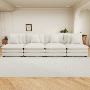 141.6" Corduroy Modular Straight Sectional Sofas with Two-Layer Seat Cushion, Removable Pillows and Extra-Deep Seat - 1 of 4