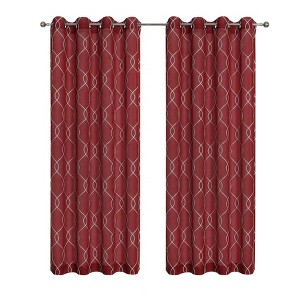 Kate Aurora 2 Piece Clarabelle Embroidered Lattice Matte Sheer Grommet Top Curtain Panels - 84 In. Long - 1 of 4