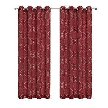 Kate Aurora 2 Piece Clarabelle Embroidered Lattice Matte Sheer Grommet Top Curtain Panels - 84 In. Long