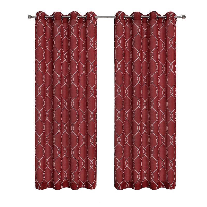 Kate Aurora 2 Piece Clarabelle Embroidered Lattice Matte Sheer Grommet Top Curtain Panels - 84 In. Long, 1 of 7