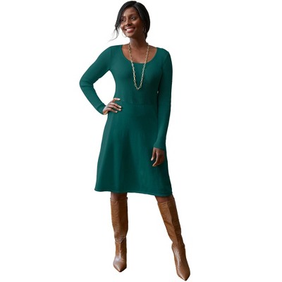 Jessica London Women's Plus Size Cotton Ribbed Sweater Dress - 30/32, Emerald  Green : Target