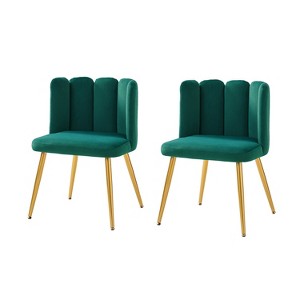 Set of 2 Barbara Contemparary Velvet Vanity Stool For Makeup Room, Moden Accent Side Chairs For Living Room With Shell Back And Golden Metal Legs| ARTFUL LIVING DESIGN - 1 of 4