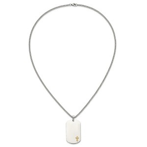 Chisel Stainless Steel with 14K Gold Accent and .02 ct. Diamond Cross Dog Tag on a 24" Curb Chain Necklace - 1 of 4