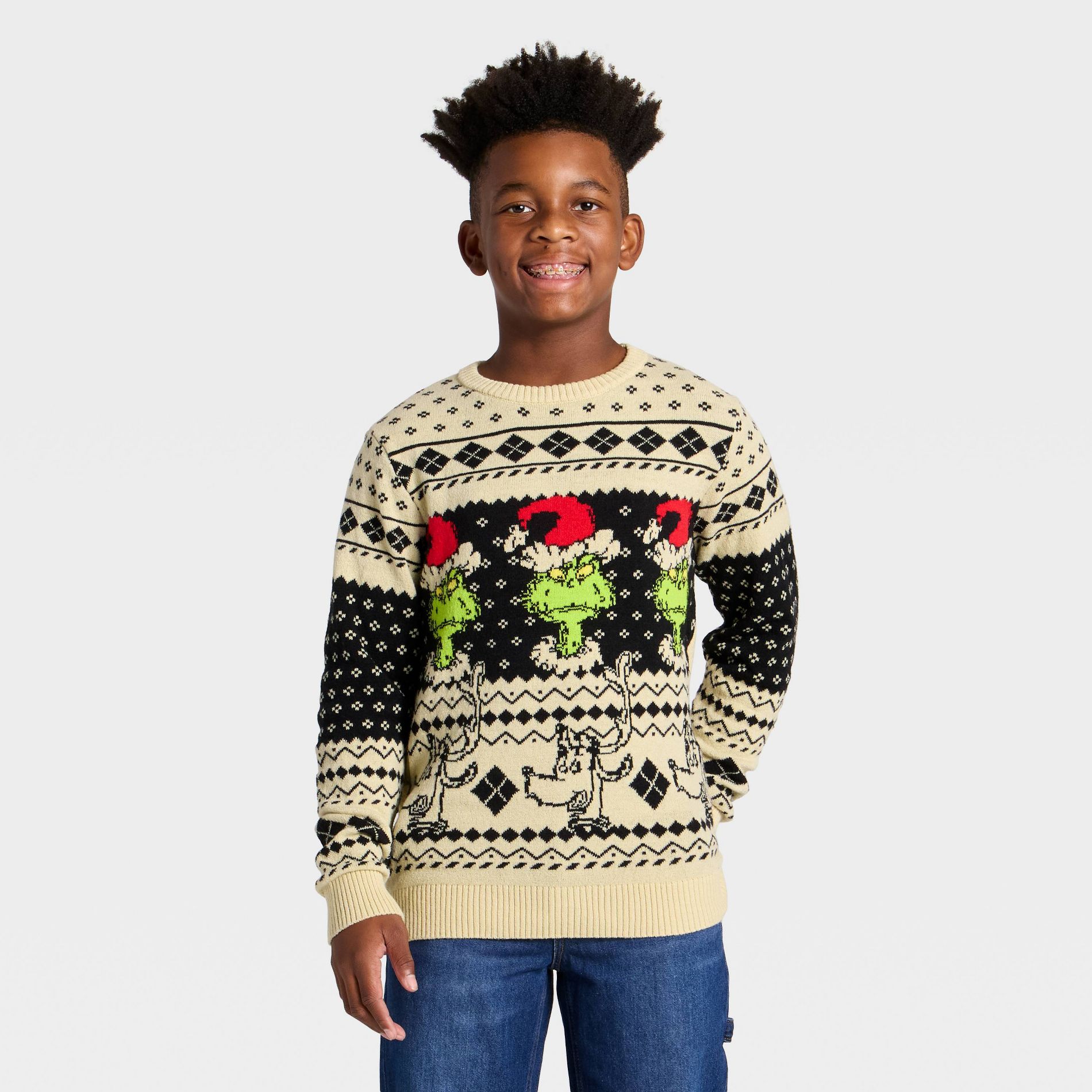 Boys' The Grinch and Max Holiday Knit Sweater - Brown