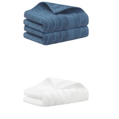REGALWOVEN 3 Pack Solid Striped Cotton Hand Towels for Bathroom, Kitchen, Gym 14" x 30"