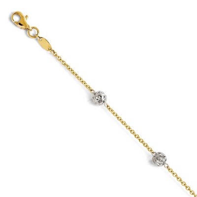 Black Bow Jewelry 14k Two Tone Gold 5mm Cage Bead Station Anklet, 9-10 Inch