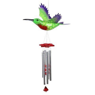 9.25" Metal Solar Hummingbird Fluttering Wings Wind Chime - Exhart