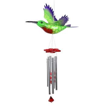 9.25" Metal Solar Hummingbird Fluttering Wings Wind Chime - Exhart