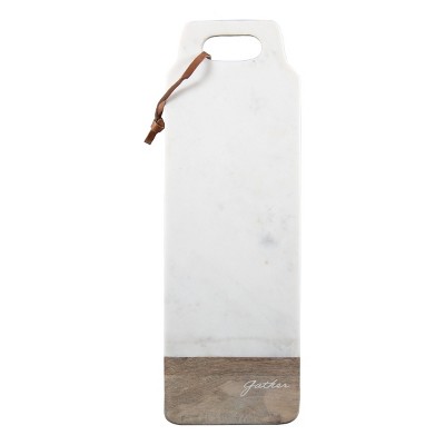 White Marble and Wood "Gather" Kitchen Serving Cutting Board - Foreside Home & Garden