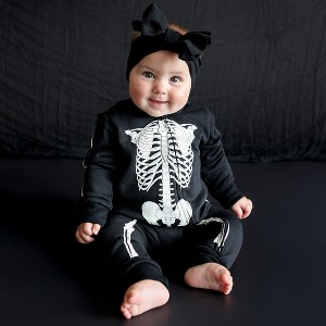 Toddler Classic Skelly Fleece Hooded Romper - Posh Peanut - 1 of 3