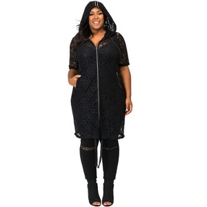 Poetic Justice Curvy Women's Athletic Stripe Black Lace Long Jacket - 1 of 4
