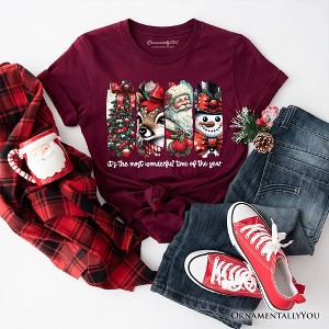 It's Most Wonderful Time Of The Year T‑Shirt, Reindeer, Santa, Snowman Vintage Tee for Christmas Maroon 2XL - 1 of 4
