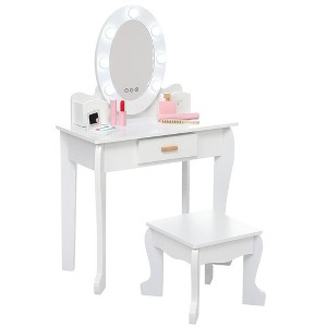 Kids' Vanity Set with Mirror and Light, Makeup Table and Stool for Girls - 1 of 4