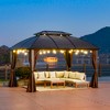 Outsunny 10' x 12' Hardtop Gazebo with Galvanized Steel Rounded Double Roof, Aluminum Frame, Pavilion Gazebo with Netting, Hooks, and Curtains, Brown - 3 of 4