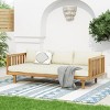 Outdoor 3 Seater Acacia Wood Daybed,Fabric Upholstered Sofa Bed,Open Slat Paneling Armrests Daybed For Patio Backyard,Garden-Coolbibila - 2 of 4