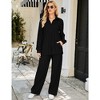 Women Two Piece Casual Outfits Y2K Loungewear Pleated Wide Leg Pants Long Sleeve Button Down Shirt Streetwear Set - 3 of 4