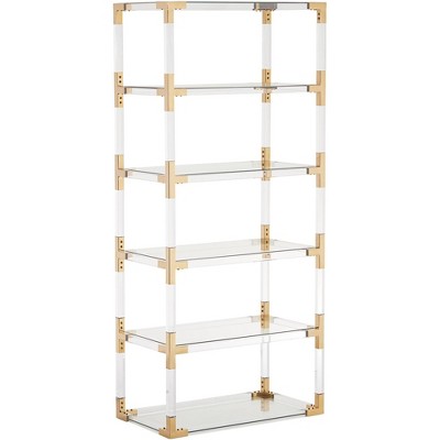 55 Downing Street Hanna 70 3/4" Clear Acrylic and Gold 6-Shelf Open Bookcase