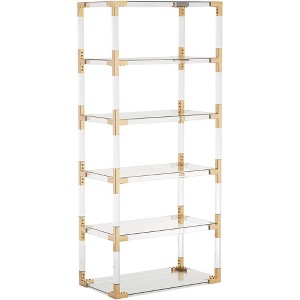 55 Downing Street Hanna 70 3/4" Clear Acrylic and Gold 6-Shelf Open Bookcase - 1 of 4