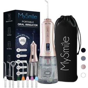 MySmile Portable Cordless 350ML Water Dental Flosser OLED Display with 5 Modes 8 Jet Tips - 1 of 4