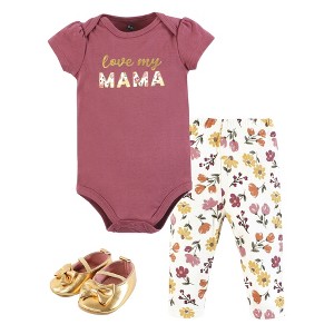 Hudson Baby Infant Girl Cotton Bodysuit, Pant and Shoe Set, Mama Autumn Floral - 1 of 4