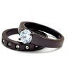 Slickblue Women’s Dark Brown Wedding Ring Set – CZ Center Stone & Accent Band, Stainless Steel, Sizes 5-10 - 4 of 4