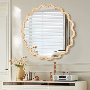 CAVINAS Wave Wall Mirror,HD Anti-Fog Bathroom Mirror with Wood Frame,Multi-Scene Vanity Mirror for Living Room, Bedroom,Entrance - 1 of 4