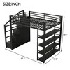 Luxystar Full Size Metal Loft Bed with 4 Storage Shelves, 3 Cabinets and 1 Wardrob, Black - 2 of 4