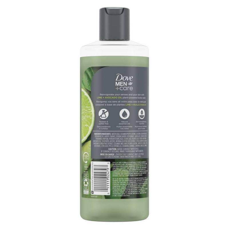 Dove Men+Care Reinvigorating Lime + Avocado Plant Based Hydrating Body Wash - 18 fl oz, 4 of 11