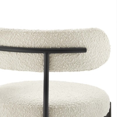 Ivory Boucle Fabric and Black Metal Adjustable Bar Stools, Set of 2